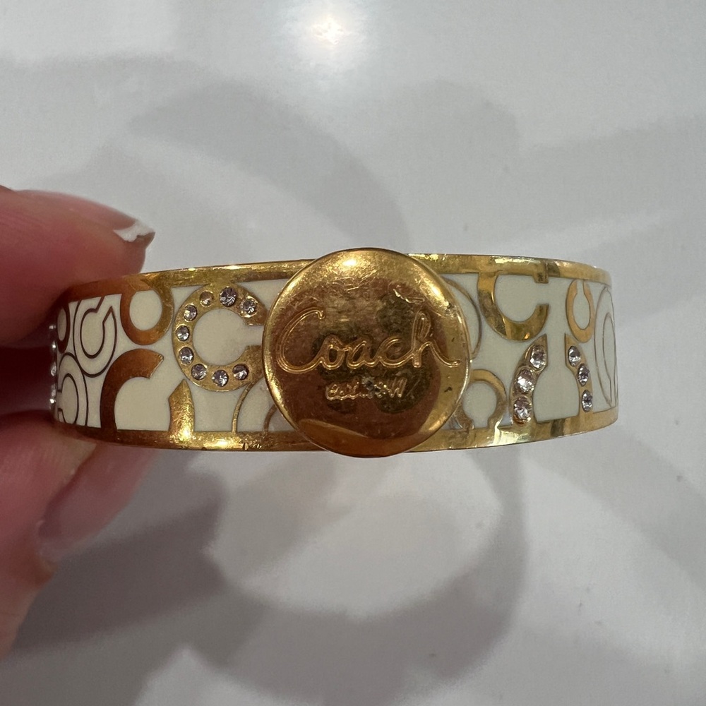 Coach Gold and Cream Logo Bangle
